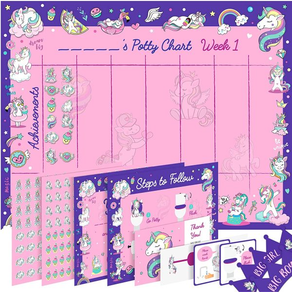 Potty Training Chart for Toddlers ??Unicorn Design - Sticker Chart, 4 Week Reward Chart, Certificate, Instruction Booklet and More ??for Boys and Girls