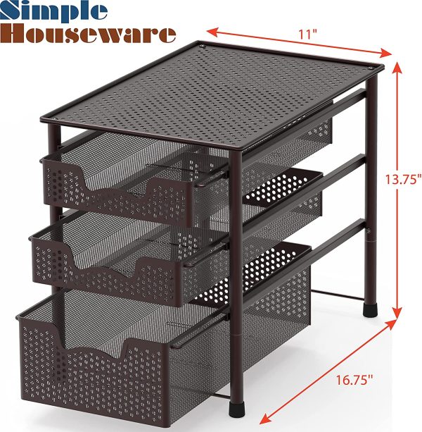 SimpleHouseware Stackable 3 Tier Sliding Basket Organizer Drawer, Bronze - Image 5