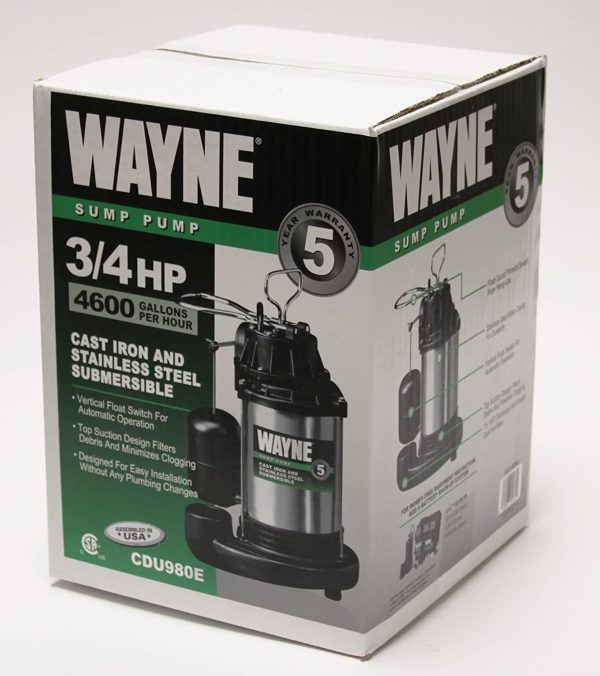 Wayne CDU980E 3/4 HP Submersible Cast Iron and Stainless Steel Sump Pump with Integrated Vertical Float Switch - Image 5