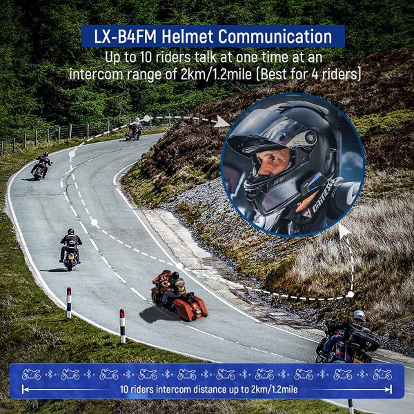 2pcs B4FM 10 Riders V5.0 Motorcycle Bluetooth Headset with Music Sharing, Motorcycle Helmet Bluetooth Intercom with Noise Cancellation, Universal Communication Systems for Snowmobile/ATV - Image 4