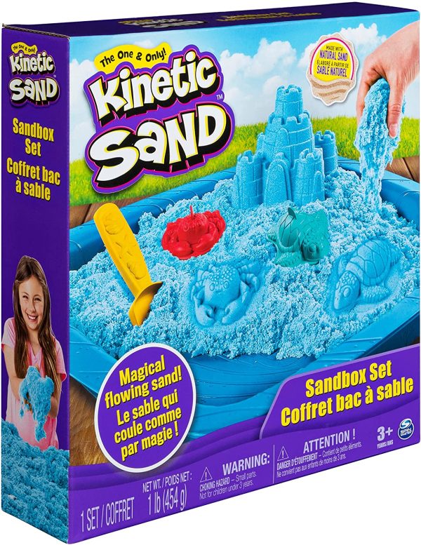 Kinetic Sand, Sandbox Playset with 1lb of Blue and 3 Molds, for Ages 3 and up