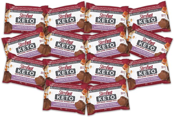 SlimFast KETO Bomb Snacks, 14x20g Chocolate Caramel Nut Clusters per box, 280 grams - Image 5