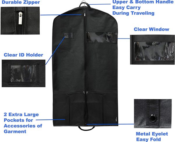 SimpleHouseware 43-Inch Heavy Duty Garment Bag w/Pocket for Dresses, Coats - Image 2