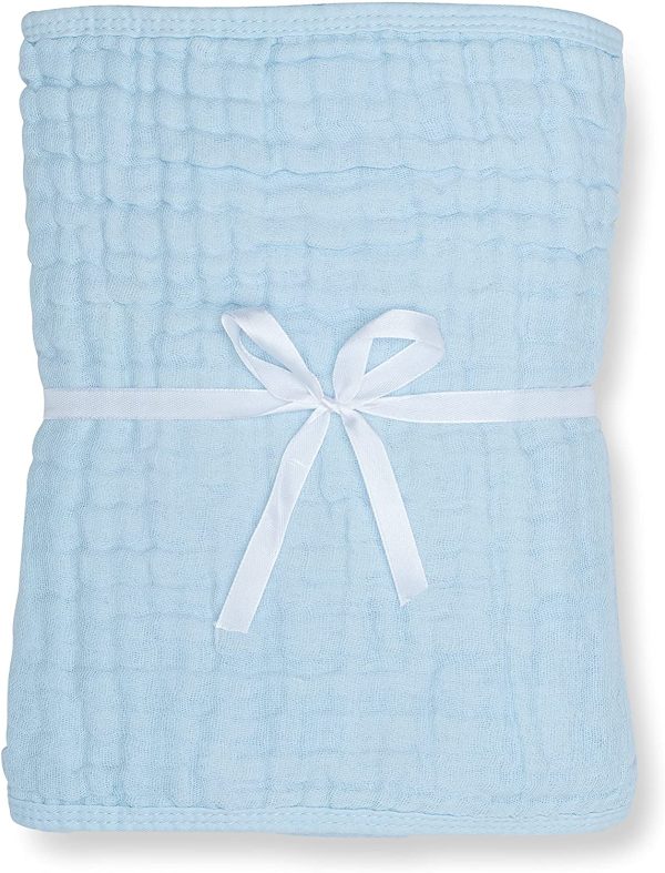 Muslin Burp Cloths 6 Pack Large 100% Cotton Hand Washcloths 6 Layers Extra Absorbent and Soft (Blue)