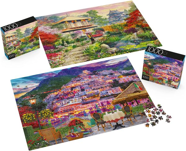 2-Pack of 1000-Piece Jigsaw Puzzles, for Adults, Families, and Kids Ages 8 and up, Amalfi Coast and Japan Garden - Image 5