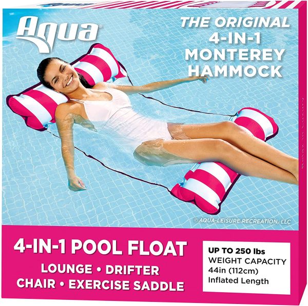 Aqua Leisure 4-in-1 Multi-Purpose Monterey Hammock (Saddle, Lounge Chair, Hammock, and Drifter), Supportive Mesh Lining, Easily Foldable, DuoLock System for Easy Inflation/Deflation, One Size, Pink - Image 5