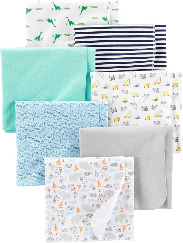 Simple Joys by Carter's Baby Boys' 7-Pack Flannel Receiving Blankets, Trucks/Animals/Dino/Whales, One Size