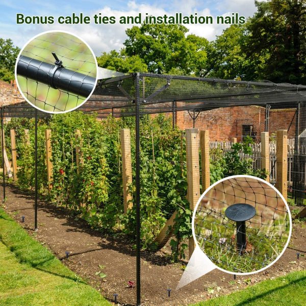 Ohuhu 6.8 x 100 FT Heavy Duty Bird Netting with Cable Ties & Ground Nails, PP Material Anti-Bird Reusable Garden Netting for Fruit, Vegetable, Plant Trees, Plastic Deer Netting Fencing Protection - Image 4