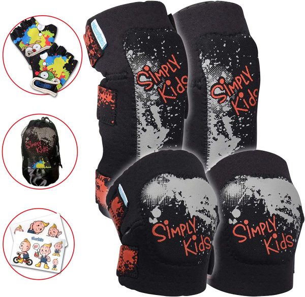 Simply Kids Soft Kids Knee and Elbow Pads with Bike Gloves I Toddler Protective Gear Set w/Mesh Bag& Sticker I CSPC Certified& Comfort I Roller-Skate, Skateboard Knee Pads Kids Children Boys Girls - Image 5