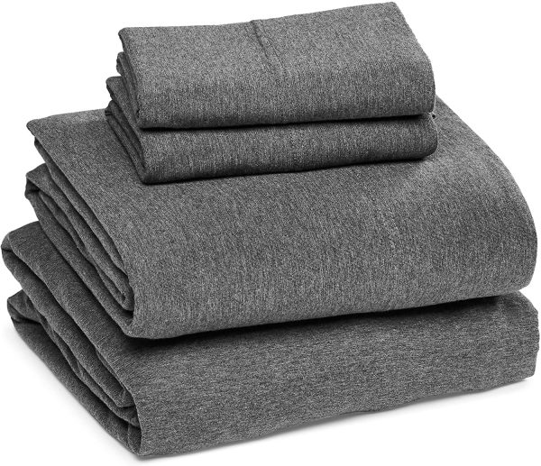 AmazonBasics Heather Cotton Jersey Bed Sheet Set - Full, Dark Grey