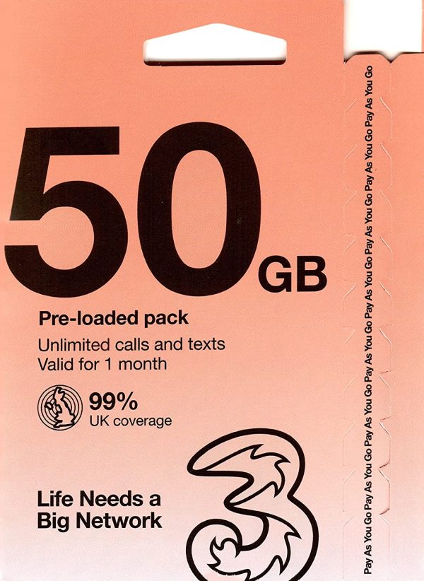 New PrePaid Europe (UK Three) SIM Card 50GB Data Unlimited Minutes/Texts for 30 Days with Free Roaming/USE in 71 Destinations Including Europe, South America and Australia (50GB) - Image 3