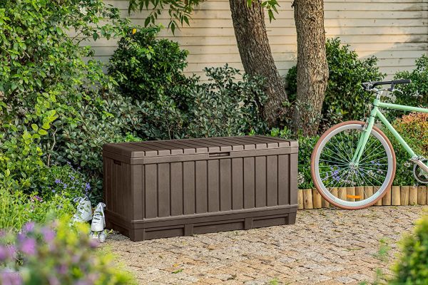 Keter Kentwood 90 Gallon Resin Deck Box-Organization and Storage for Patio Furniture Outdoor Cushions, Throw Pillows, Garden Tools and Pool Toys, Brown - Image 8