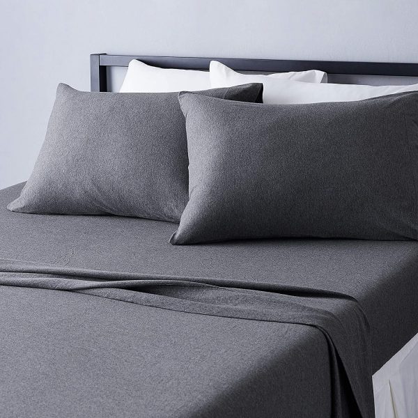 AmazonBasics Heather Cotton Jersey Bed Sheet Set - Full, Dark Grey - Image 5