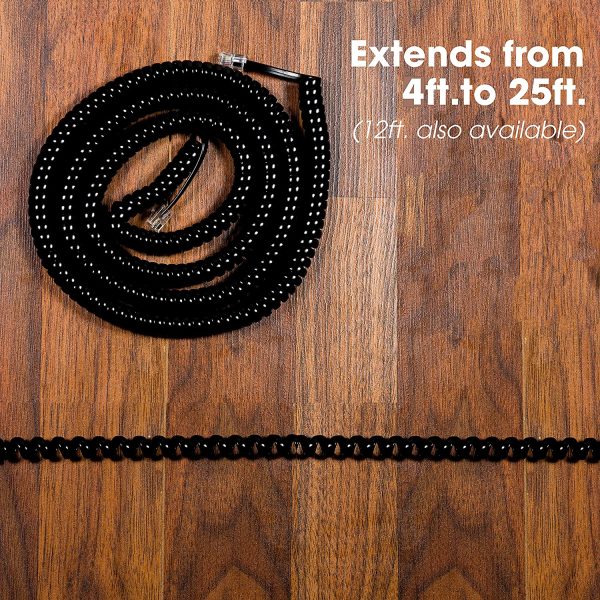 Power Gear Coiled Telephone Cord, 25 Feet, Phone Cord Works with All Corded Landline Phones, for Use in Home or Office, Black, 76139 (76139999)